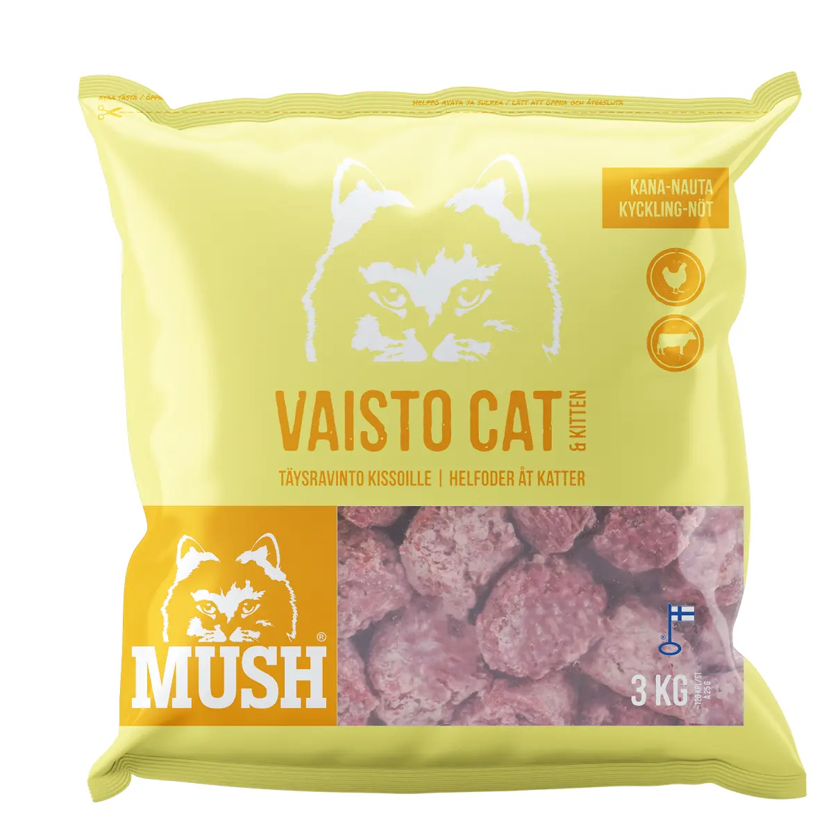 MUSH Vaisto kat Kylling Okse Gul 3 kg